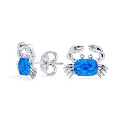 Cushion-Cut Lab-Created Blue Opal Beach Crab Stud Earrings in Sterling Silver