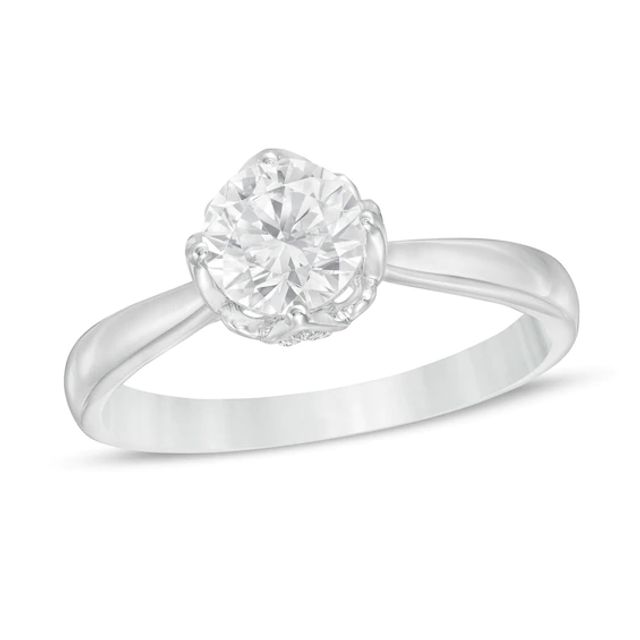 1 CT. T.w. Certified Diamond Scallop Frame Floral Engagement Ring in 14K White Gold (I/I2)