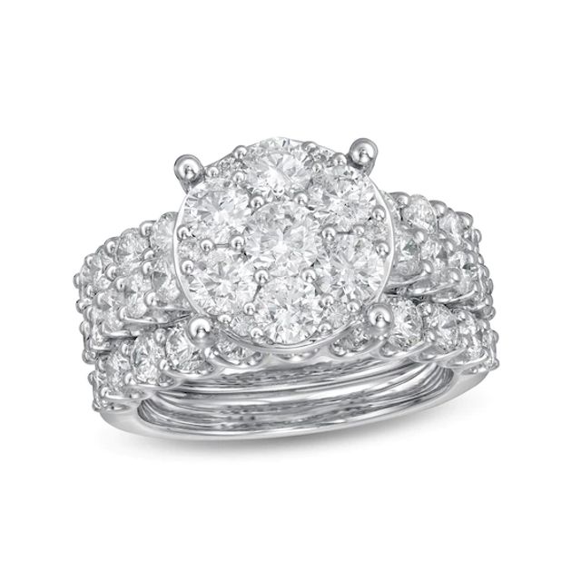 4 CT. T.w. Multi-Diamond Vintage-Style Three Piece Bridal Set in 14K White Gold