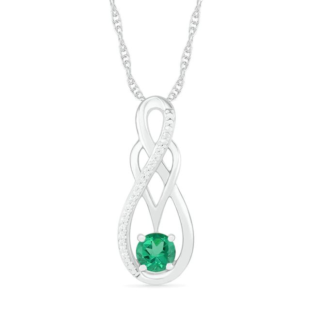 5.0mm Lab-Created Emerald and 1/20 CT. T.w. Diamond Braid Infinity Pendant in Sterling Silver