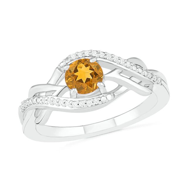 5.0mm Citrine and 1/20 CT. T.w. Diamond Layered Infinity Braid Ring in Sterling Silver