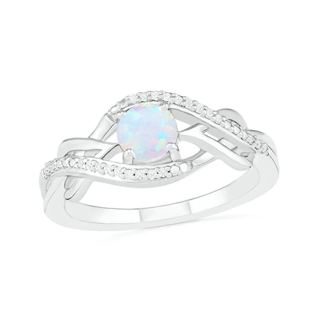 5.0mm Lab-Created Opal and 1/20 CT. T.w. Diamond Layered Infinity Braid Ring in Sterling Silver