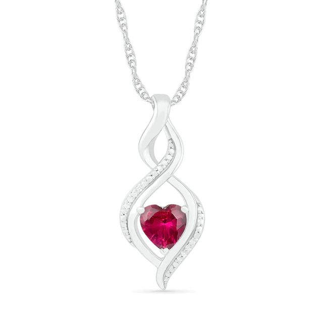 Heart-Shaped Lab-Created Ruby and Diamond Accent Infinity Flame Pendant in Sterling Silver
