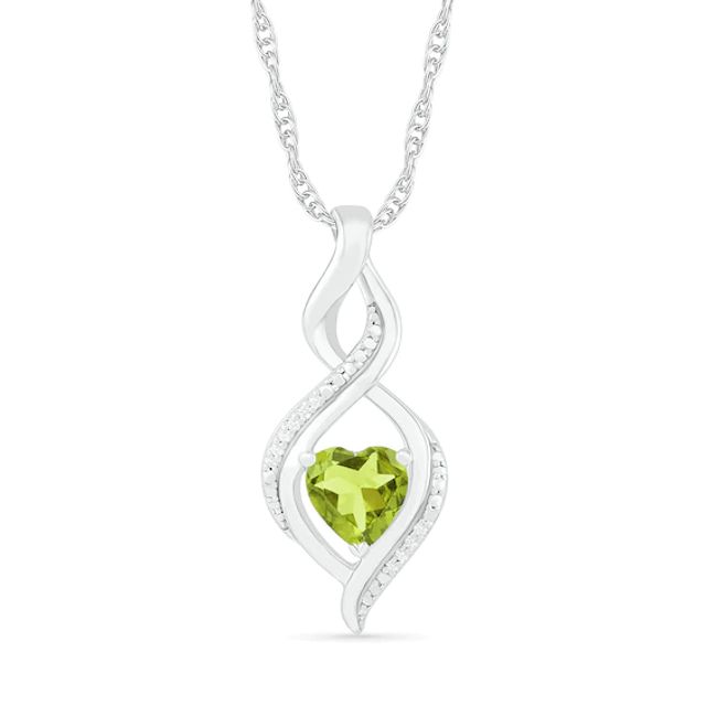 Heart-Shaped Peridot and Diamond Accent Infinity Flame Pendant in Sterling Silver