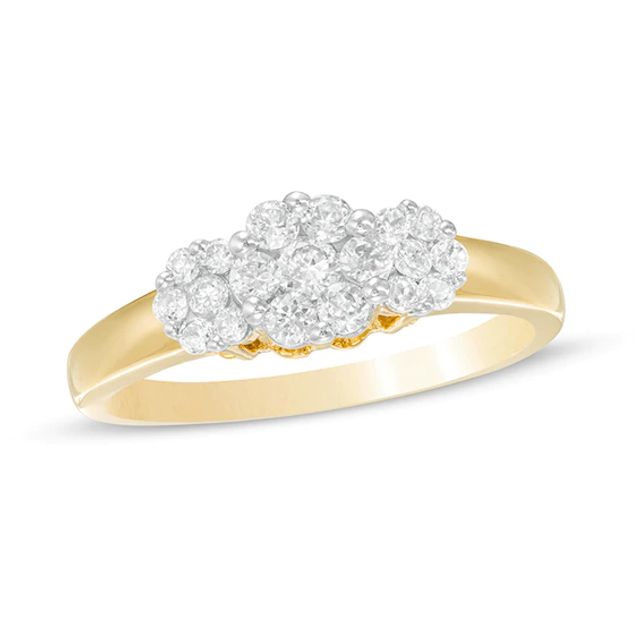 1/2 CT. T.w. Diamond Three Stone Flower Frame Ring in 10K Gold