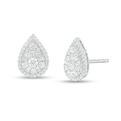 1/2 CT. T.w. Composite Diamond Pear-Shaped Frame Stud Earrings in 10K White Gold