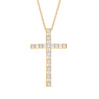 1/2 CT. T.w. Baguette and Round Diamond Cross Pendant in 10K Gold