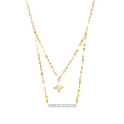 1/10 CT. T.w. Diamond Bar and Star Double Strand Necklace in 10K Gold - 20"