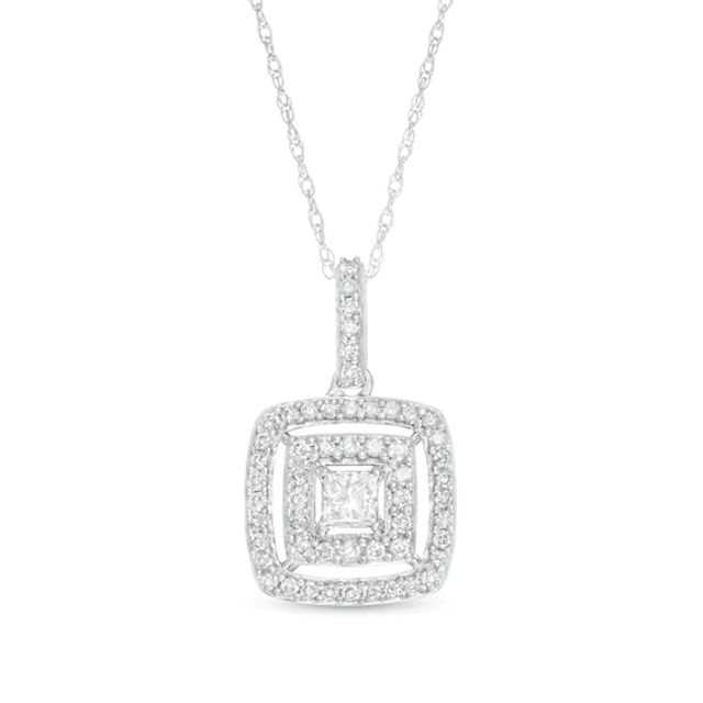 1/2 CT. T.w. Princess-Cut Diamond Double Frame Pendant in 10K White Gold