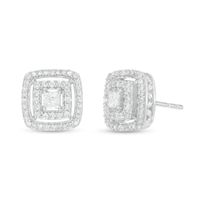 1/2 CT. T.w. Princess-Cut Diamond Double Frame Stud Earrings in 10K White Gold