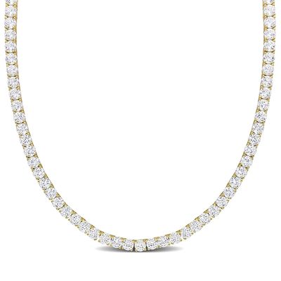 4.0mm Lab-Created White Sapphire Tennis Necklace in Sterling Silver with Yellow Rhodium - 17"