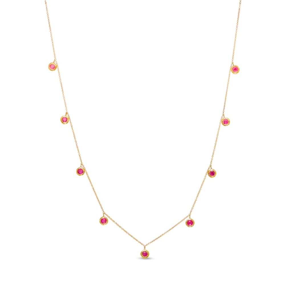 3.0mm Ruby Bezel-Set Nine Stone Station Necklace in 10K Gold