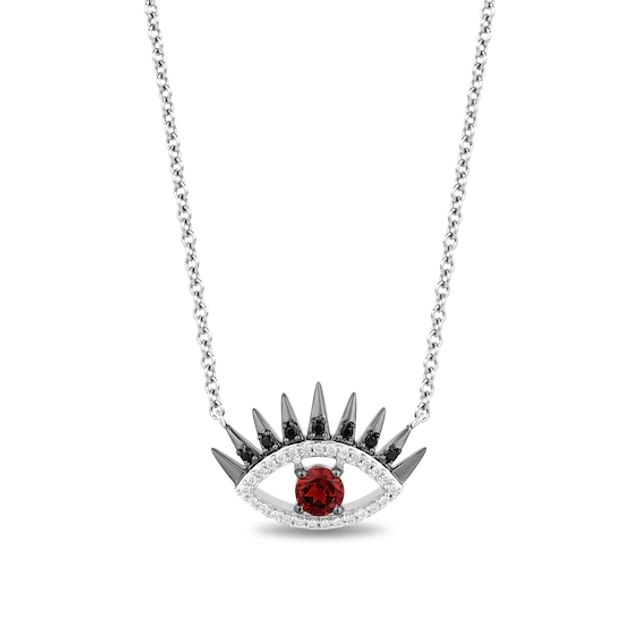 Enchanted Disney Villains Cruella De Vil Garnet and 1/6 CT. T.w. Diamond Evil Eye Necklace in Sterling Silver