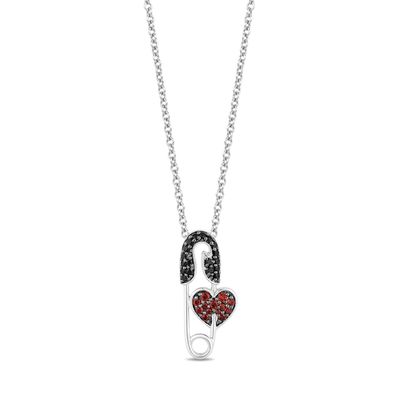 Enchanted Disney Villains Cruella De Vil Garnet and 1/8 CT. T.w. Diamond Safety Pin Pendant in Sterling Silver - 19"