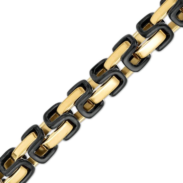 Men's 8.0mm Byzantine Chain Bracelet in Solid Stainless Steel with Black and Yellow Ion-Plate - 9"