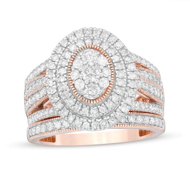 1-1/4 CT. T.w. Composite Oval Diamond Double Frame Vintage-Style Multi-Row Bridal Set in 10K Rose Gold