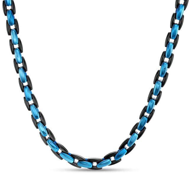 Men's 6.0mm Link Chain Necklace in Solid Stainless Steel with Black and Blue Ion-Plate - 24"