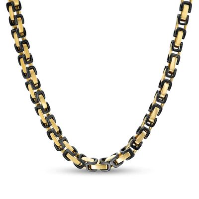 Men's 5.0mm Byzantine Chain Necklace in Solid Stainless Steel with Black and Yellow Ion-Plate - 24"