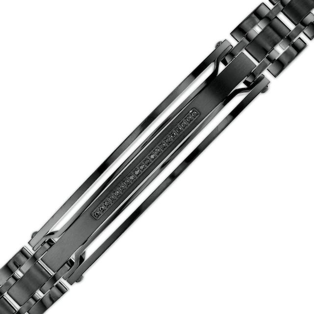1/10 CT. T.w. Black Enhanced Diamond Triple Row ID Bracelet in Stainless Steel with Black Ion-Plate - 8.5"