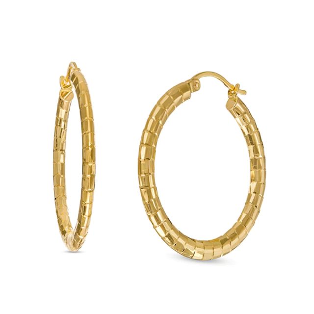 30.0mm Diamond-Cut Tube Hoop Earrings in 10K Gold