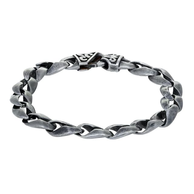 Men's 11.0mm Antique-Finish Link Chain Bracelet in Solid Stainless Steel - 8.75"