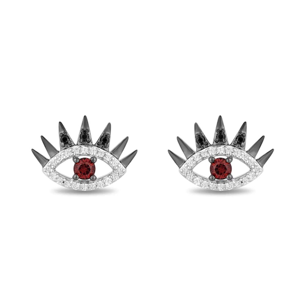 Enchanted Disney Villains Cruella De Vil Garnet and 1/6 CT. T.w. Diamond Eye Stud Earrings in Sterling Silver