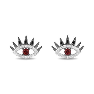 Enchanted Disney Villains Cruella De Vil Garnet and 1/6 CT. T.w. Diamond Eye Stud Earrings in Sterling Silver