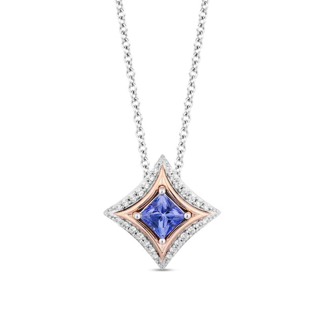 Enchanted Disney Ultimate Princess Celebration Tanzanite and 1/10 CT. T.w. Diamond Frame Necklace in Sterling Silver