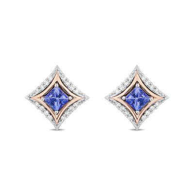 Enchanted Disney Ultimate Princess Celebration Tanzanite and 1/10 CT. T.w. Diamond Stud Earrings in Sterling Silver