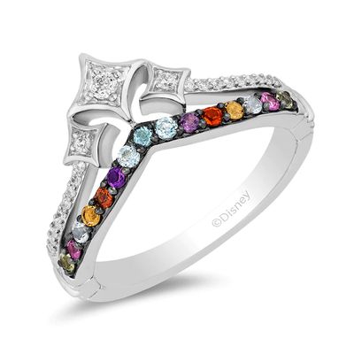 Enchanted Disney Ultimate Princess Celebration Multi-Gemstone and 1/8 CT. T.w. Diamond Tiara Ring in Sterling Silver