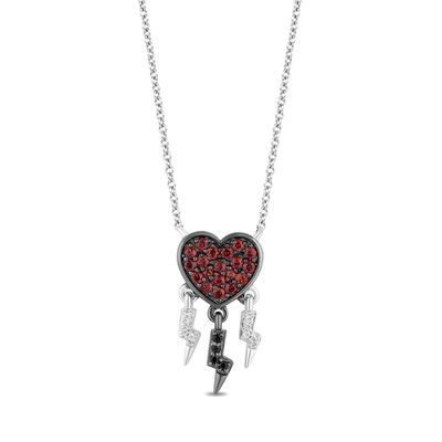 Enchanted Disney Villains Cruella De Vil Garnet and 1/20 CT. T.w. Diamond Heart Necklace in Sterling Silver