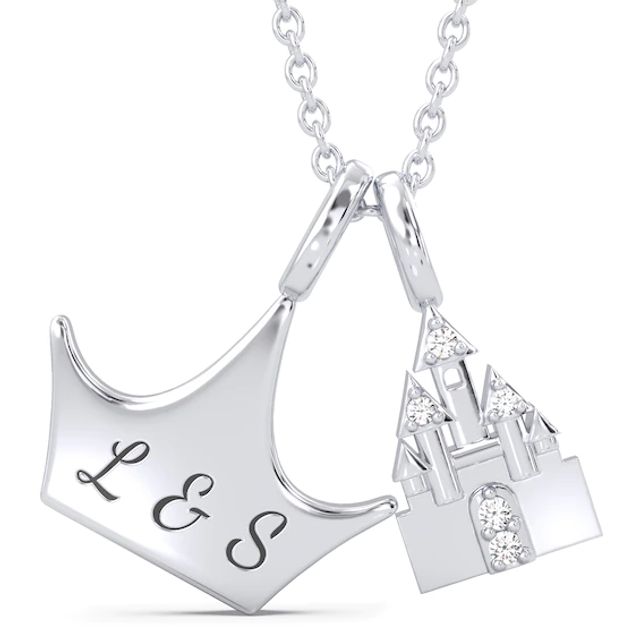 Enchanted Disney 1/20 CT. T.w. Diamond Majestic Castle and Crown Charm Pendant in Sterling Silver (1 Line)