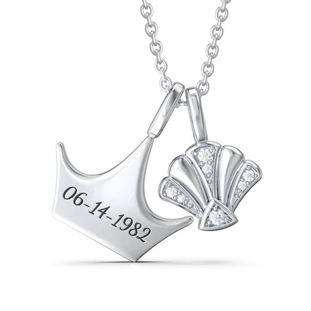 Enchanted Disney Ariel 1/20 CT. T.w. Diamond Sea Shell and Crown Charm Pendant in Sterling Silver (1 Line)