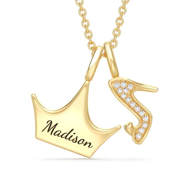 Enchanted Disney Cinderella 1/20 CT. T.w. Diamond Glass Slipper and Crown Charm Pendant in 10K Gold (1 Line)