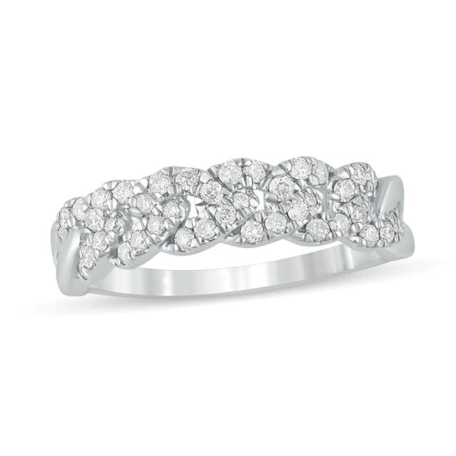 3/8 CT. T.w. Diamond Cuban Curb Chain Link Stackable Anniversary Band in 10K White Gold