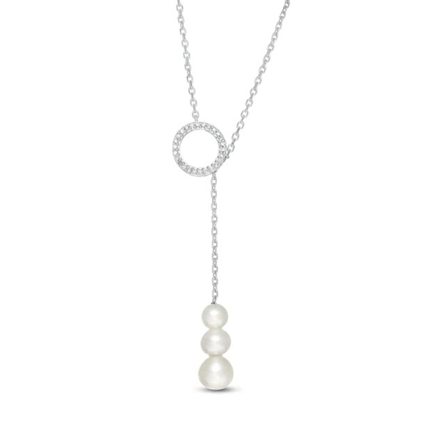 4.0-6.0mm Freshwater Cultured Pearl and 1/10 CT. T.w. Diamond Circle Lariat Necklace in 10K White Gold