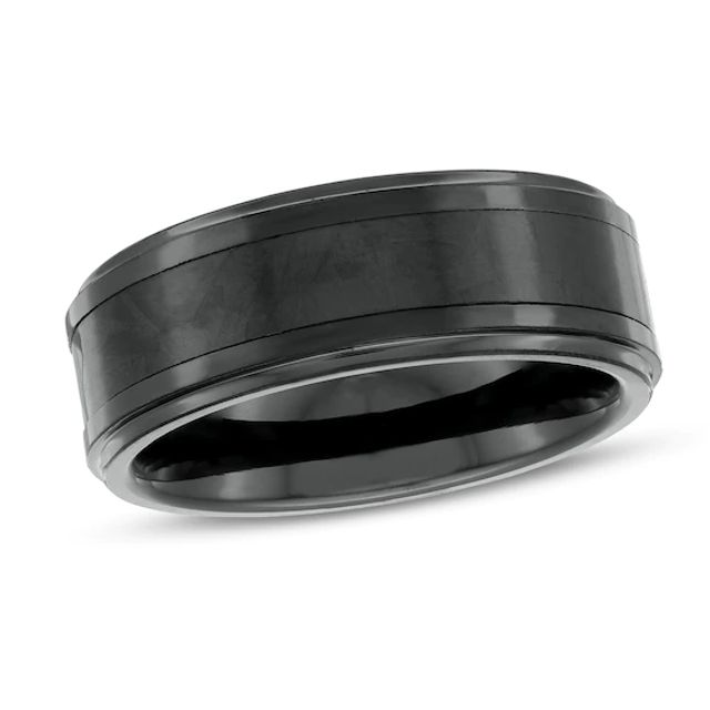 8.0mm Triple Row Stepped Edge Comfort-Fit Wedding Band in Tantalum with Black IP and Carbon Fiber Inlay - Size 10