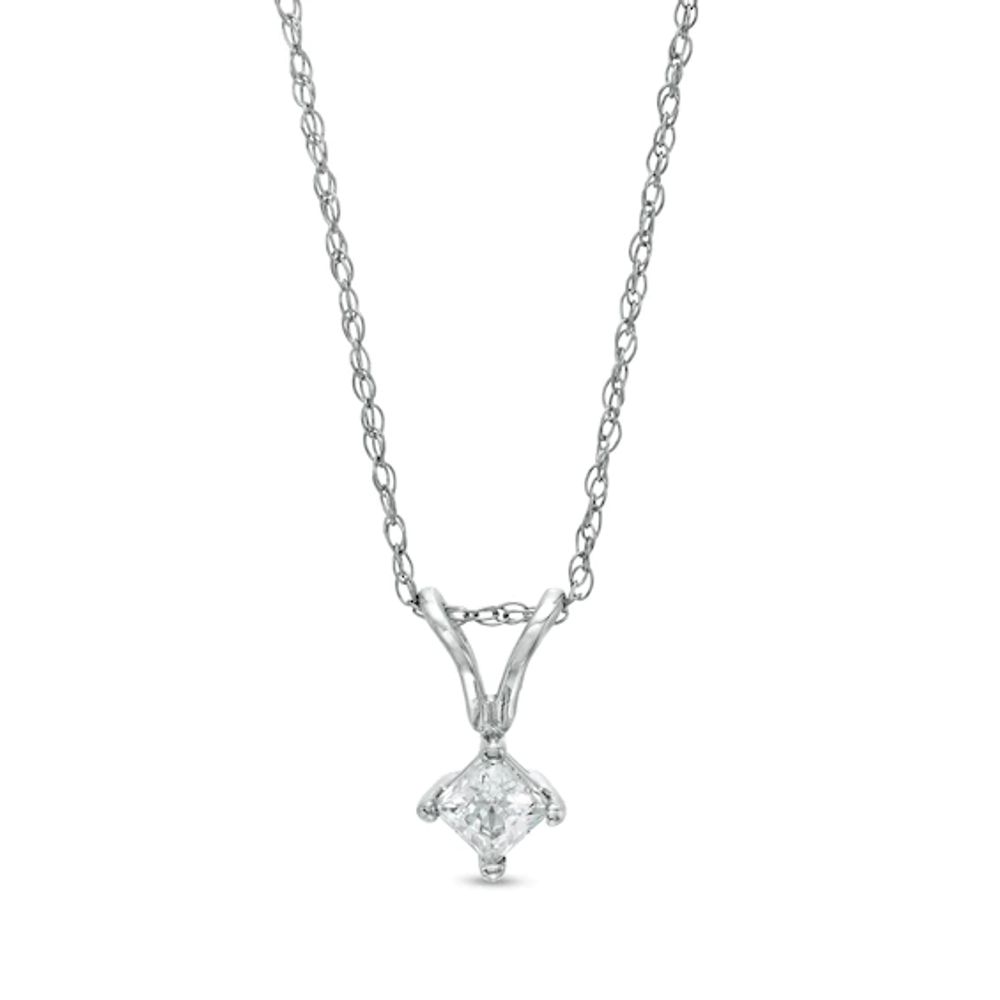 1/6 CT. Princess-Cut Diamond Solitaire Tilted Pendant in 14K White Gold (J/I3)