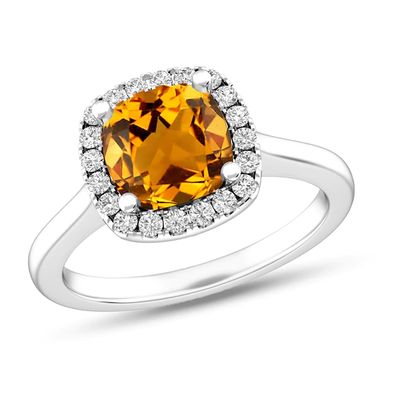 Cushion-Cut Citrine and White Topaz Frame Ring in Sterling Silver