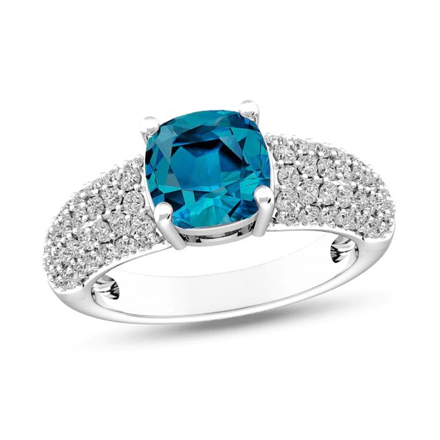 Cushion-Cut London Blue and White Topaz Multi-Row Dome Ring in Sterling Silver