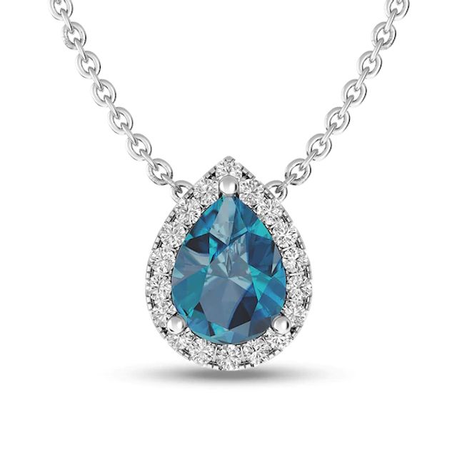Pear-Shaped London Blue and White Topaz Teardrop Frame Pendant in Sterling Silver