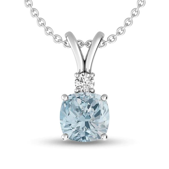 Cushion-Cut Aquamarine and White Topaz Pendant in Sterling Silver