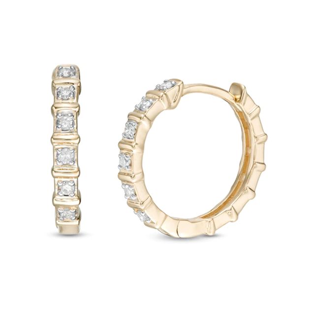 1/10 CT. T.w. Round Diamond Alternating Bar Huggie Hoop Earrings in 10K Gold