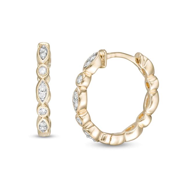 1/10 CT. T.w. Diamond Alternating Geometric Huggie Hoop Earrings in 10K Gold