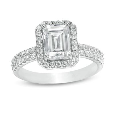 2 CT. T.w. Certified Lab-Created Emerald-Cut Diamond Frame Engagement Ring in 14K White Gold (F/Vs2)