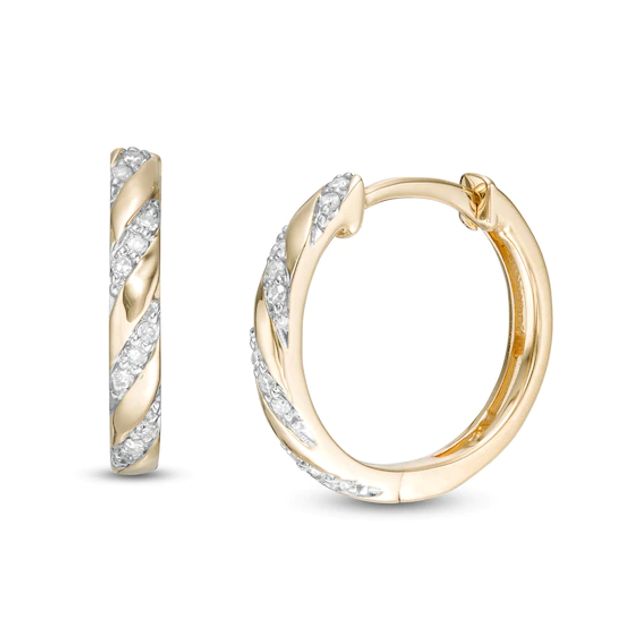 1/10 CT. T.w. Diamond Striped Hoop Earrings in 10K Gold