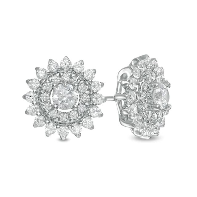 Zales Private Collection 1-1/2 CT. T.w. Certified Diamond Frame Sunburst Stud Earrings in 14K White Gold (F/I2)