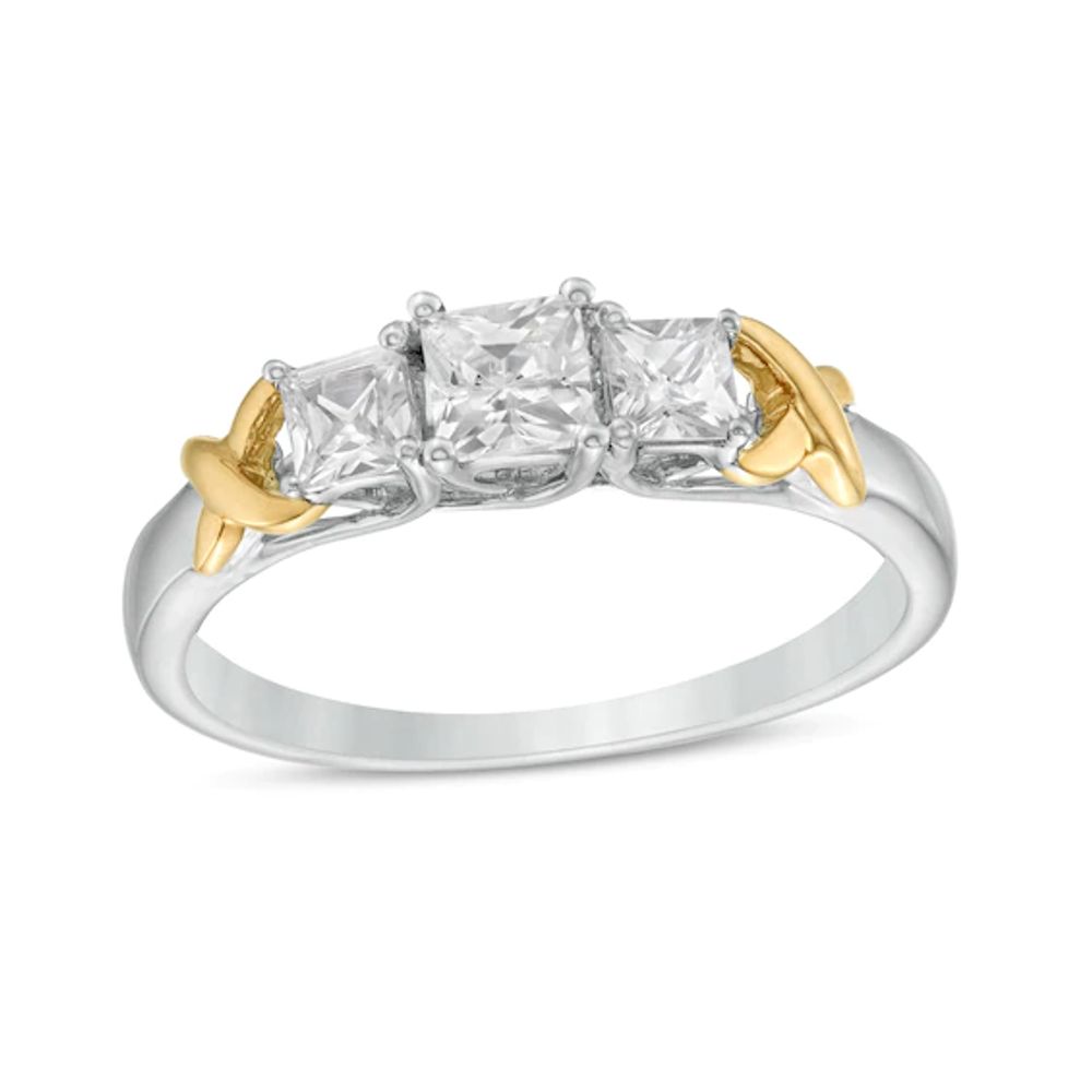 5/8 CT. T.w. Princess-Cut Diamond Three Stone "X" Shank Ring in 10K Two-Tone Gold