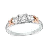 5/8 CT. T.w. Princess-Cut Diamond Three Stone Rose-Tone "X" Shank Ring in 10K Two-Tone Gold