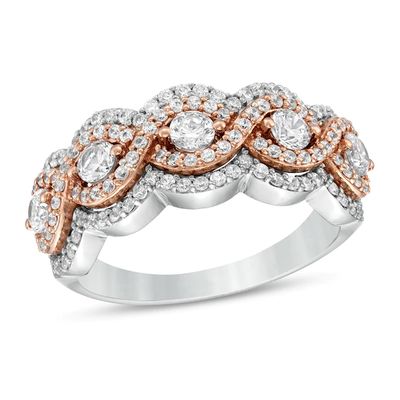 1 CT. T.w. Diamond Five Stone Twist Scallop Edge Ring in 10K Two-Tone Gold